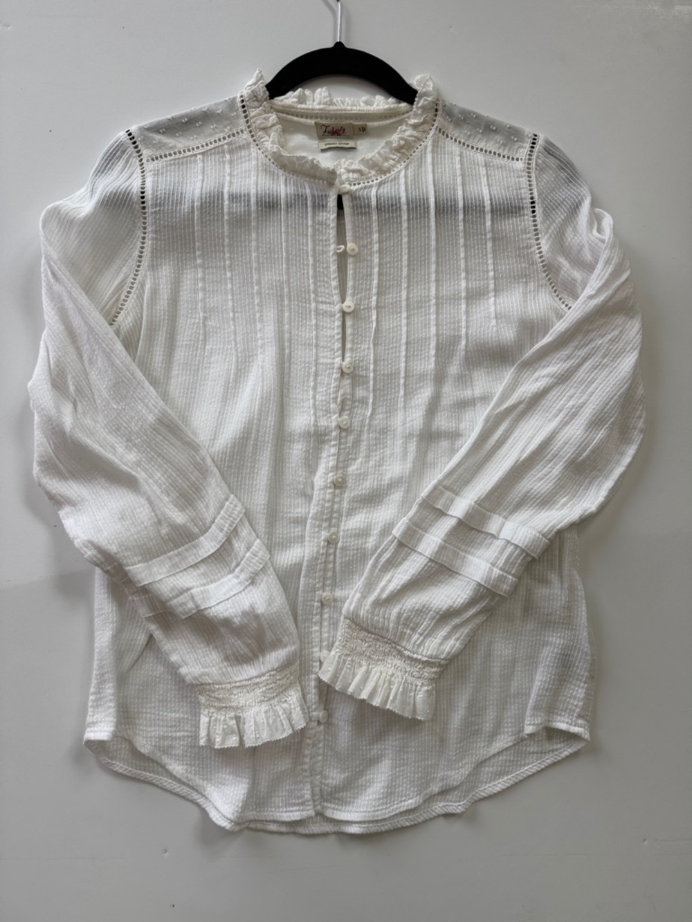 Faherty White Boho/Vintage Style Blouse